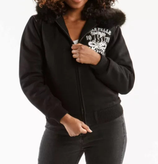 Black Pelle Pelle Fur Hood Live Like a Queen Wool Jacket image 1