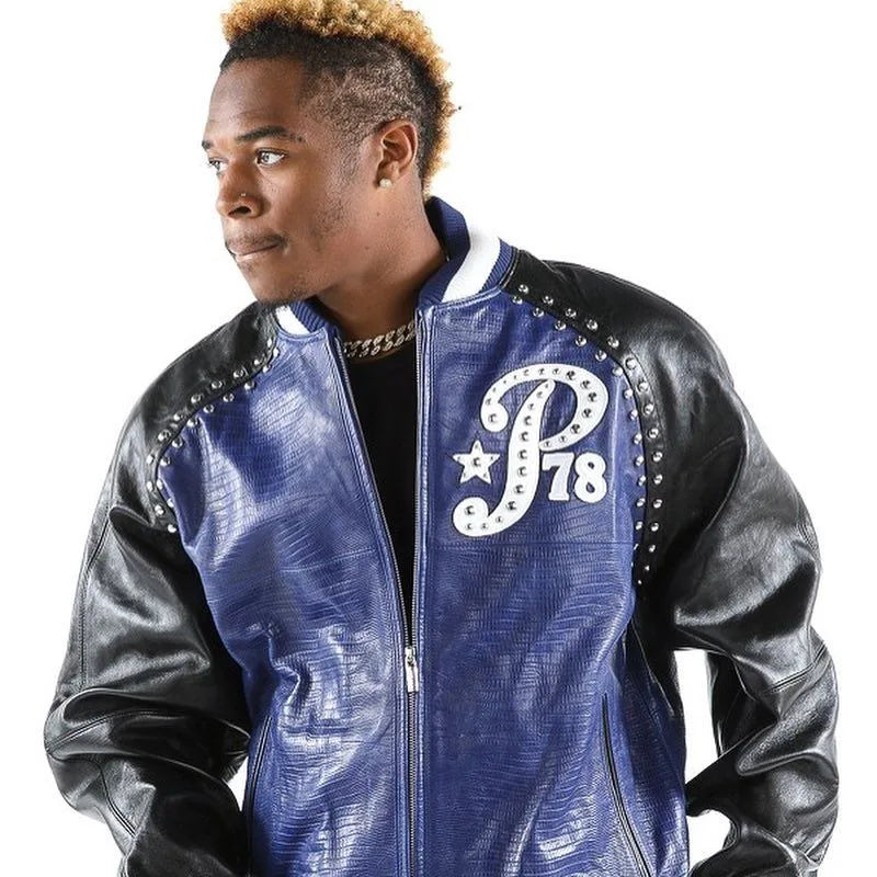 Pelle Pelle Blue Studded Leather Bomber Jacket image 0