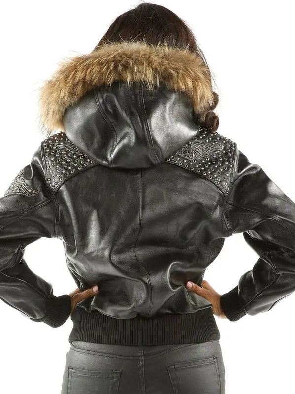 Pelle Pelle Womens Black Airborn Fur Hooded Jacket image 1