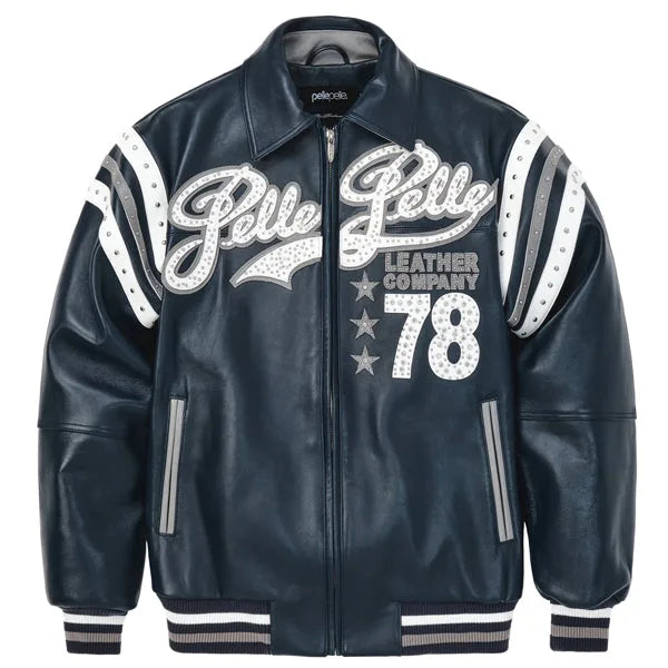 Pelle Pelle Encrusted Varsity Plush Navy Jacket image 0