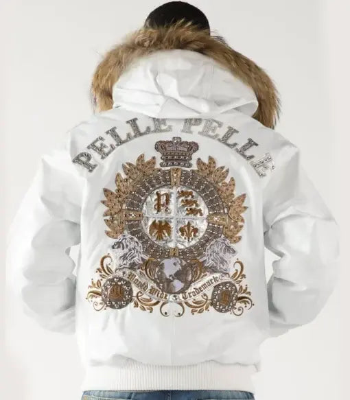 Pelle Pelle Men Marc Buchanan White Crest Fur Hooded Leather Jacket image 2