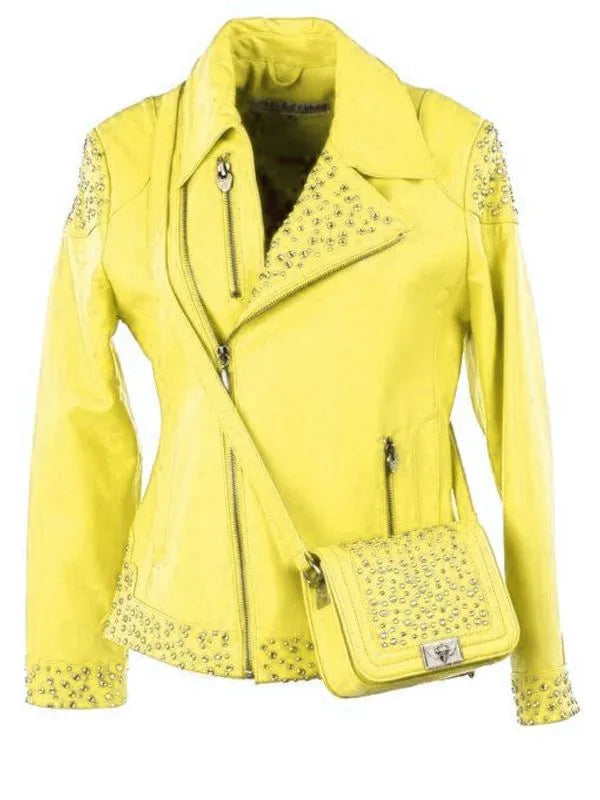 Pelle Pelle Studded Asymmetrical Princess Cut Yellow Jacket image 0