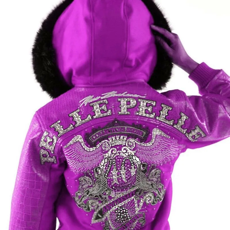 Pelle Pelle Womens 40th Anniversary Light Purple Fur Hooded Jacket image 1