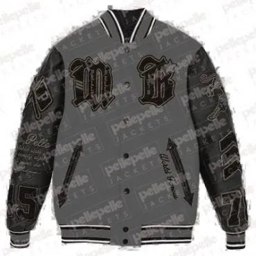 Pelle Pelle New Varsity Gray and Black Plush Jacket image 0