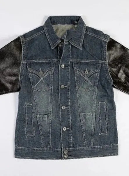 Pelle Pelle Womens Blue With Black Sleeves Denim Jacket image 0