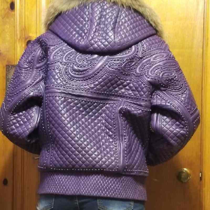 Pelle Pelle Purple Leather Hooded Jacket image 1