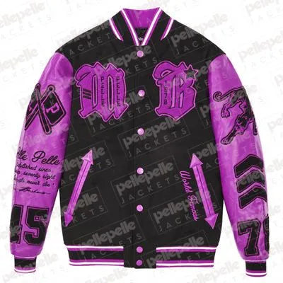 Pelle Pelle New Varsity Black and Purple Plush Jacket image 0