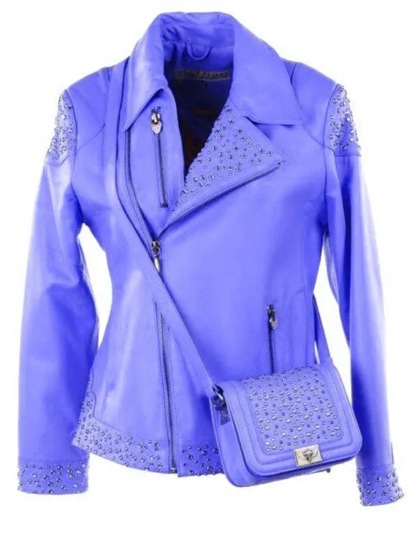 Pelle Pelle Studded Asymmetrical Princess Cut Nile Blue Jacket image 0
