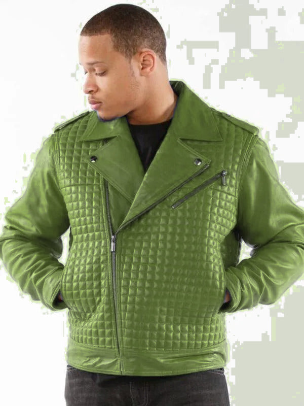 Pelle Pelle Houndstooth Army Green Biker Jacket image 0