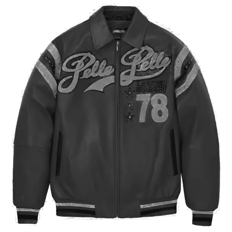 Pelle Pelle Black Encrusted Varsity Plush Jacket image 0