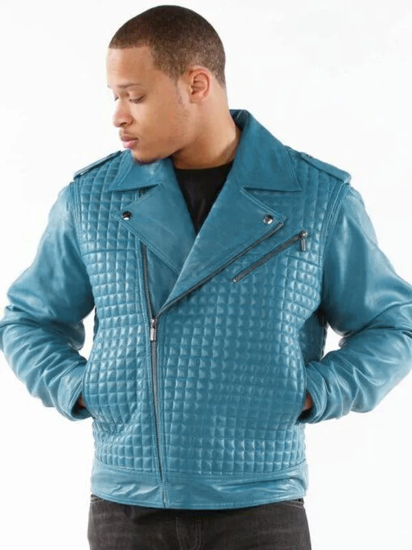 Pelle Pelle Houndstooth Turquoise Biker Jacket image 0