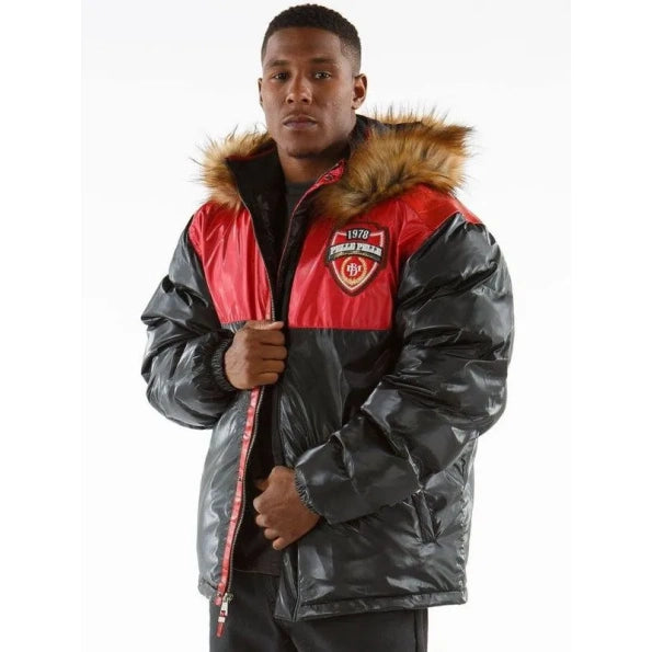 Pelle Pelle Gray And Red Puffer Hooded Coat image 0