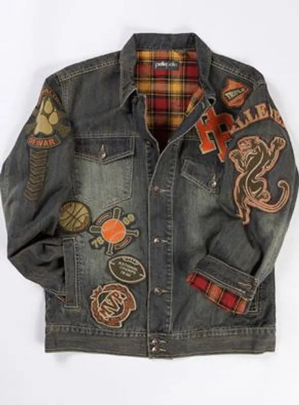 Pelle Pelle Mens Varsity Bomber Gray Denim Jacket image 0
