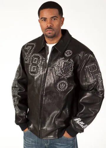 Pelle Pelle Mens Encrusted Varsity Brown Luster Jacket image 1