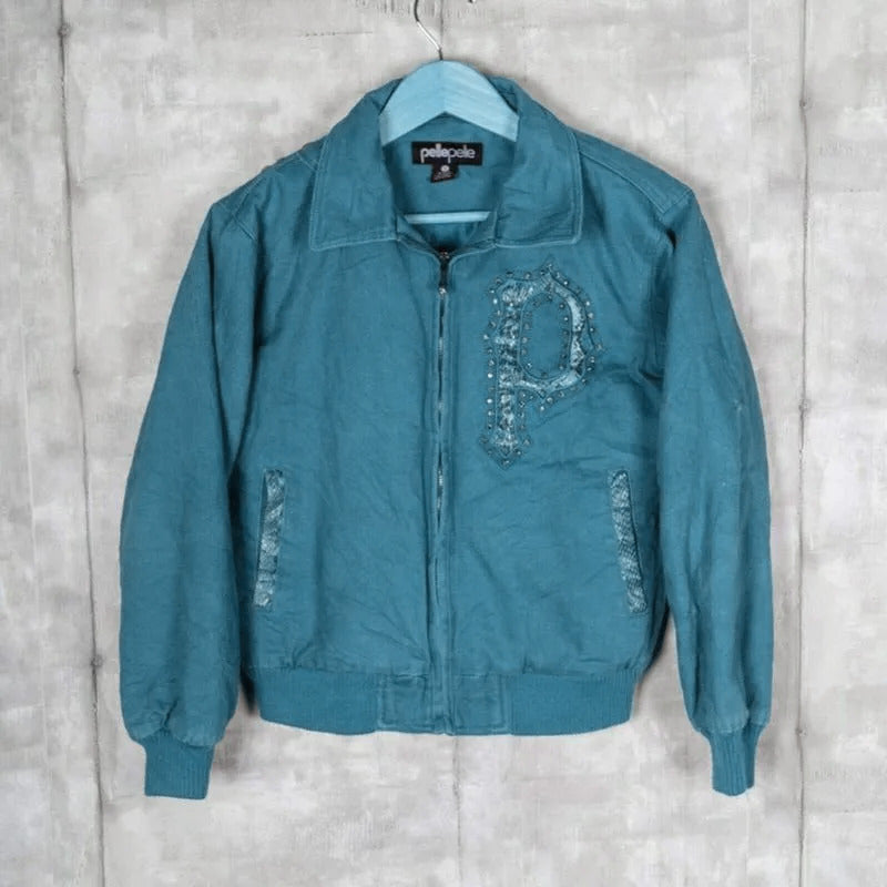 Marc Buchanan Pelle Pelle Womens Vintage Bomber Turquoise Jacket image 0