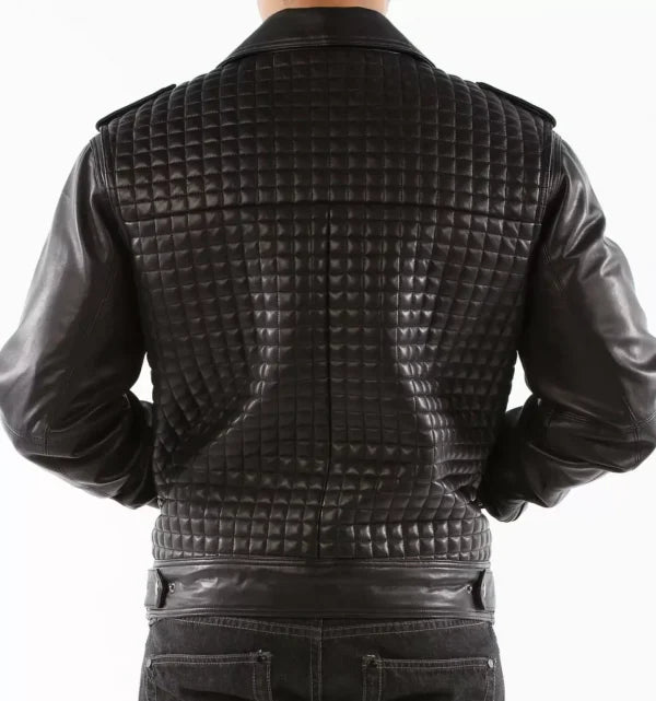 Pelle Pelle Black Houndstooth Biker Leather Jacket image 1
