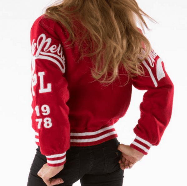 Pelle Pelle Cropped Red Varsity Bomber Jackets image 1