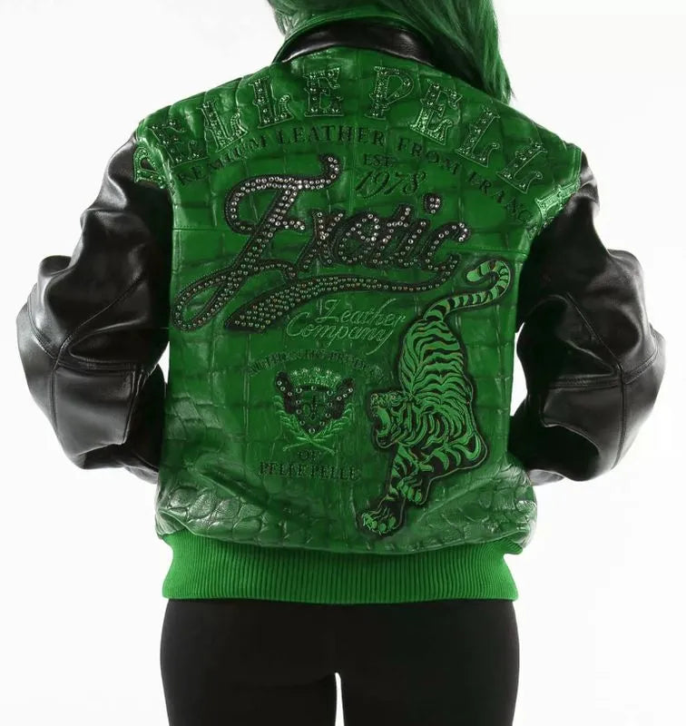 Pelle Pelle Exotic Studded Green Black Jacket image 1