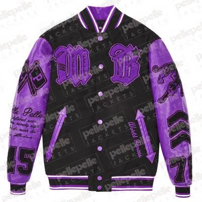 Pelle Pelle New Varsity Black and Dark Purple Plush Jacket image 0