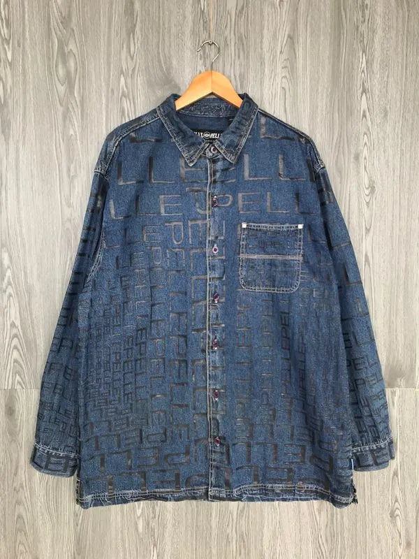 Vintage 1990s Pelle Pelle Marc Buchanan Hip Hop Overprint Denim Jacket image 0