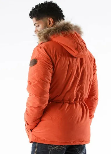 Pelle Pelle Mens Fur Hooded Snorkel Orange Jacket image 1