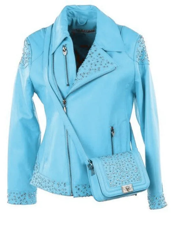 Pelle Pelle Studded Asymmetrical Princess Cut Light Blue Jacket image 0