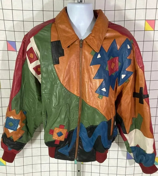 Vintage Pelle Pelle Marc Buchanan Funky Geometric Soft Bomber Jacket image 0