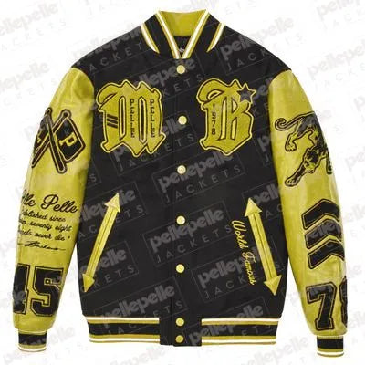 Pelle Pelle New Varsity Black and Olive Plush Jacket image 0