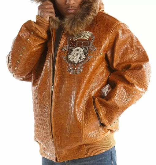 Pelle Pelle Brown MB Emblem Hooded Studded Jacket image 1
