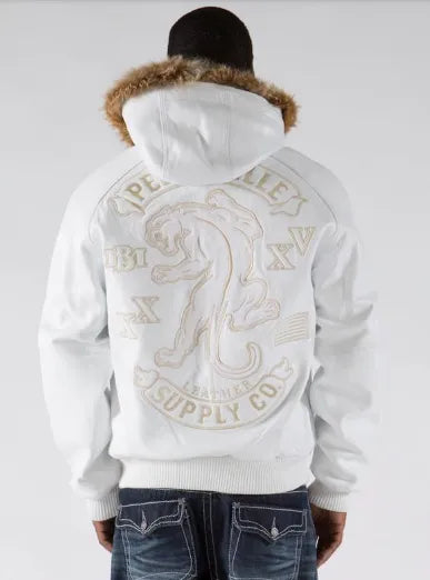Pelle Pelle Panther Fur Hood White Plush Mens Leather Jacket image 1