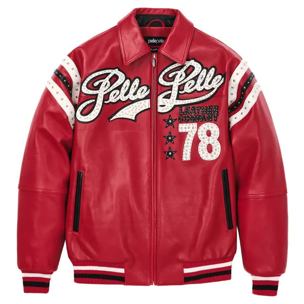 Pelle Pelle Red Encrusted Varsity Plush Jacket image 0