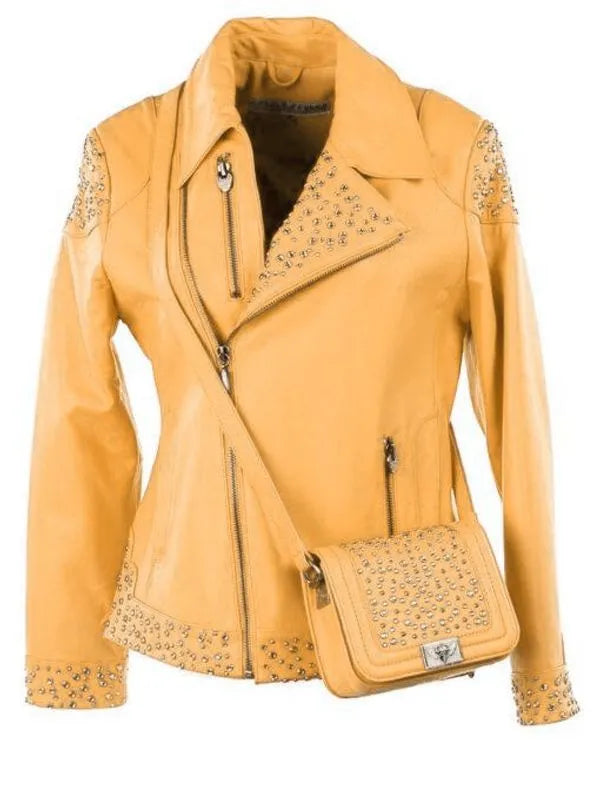 Pelle Pelle Studded Asymmetrical Princess Cut Orange Jacket image 0