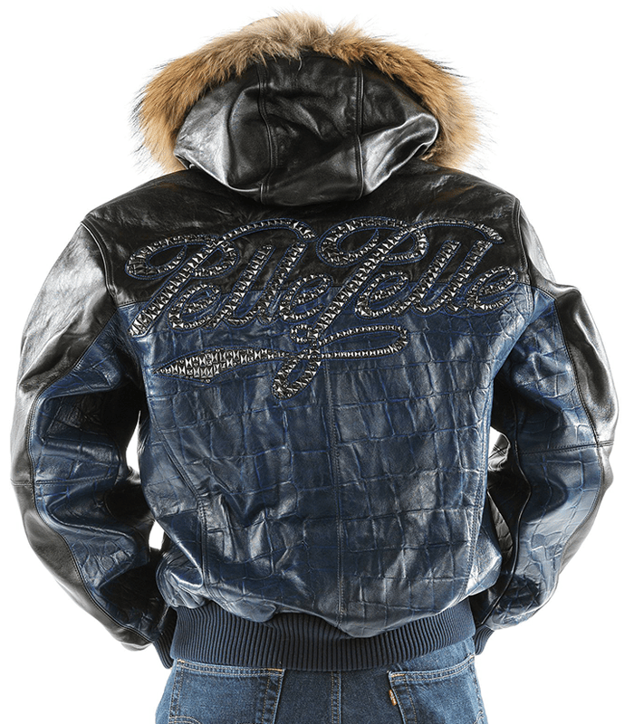 Pelle Pelle Black and Blue Leather Jacket with Fur Hood image 1
