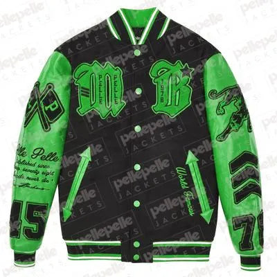 Pelle Pelle New Varsity Black and Green Plush Jacket image 0