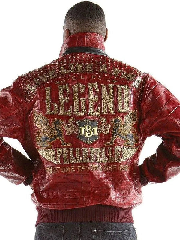 Pelle Pelle Mens Crocodile Skin Live Like a King Red Jacket image 0