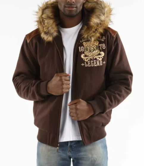 Brown Pelle Pelle Fur Hood Live Like A King Wool Jacket image 0