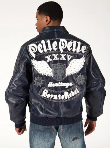 Pelle Pelle Born to Rebel Navy Abrasion Mens Jacket image 0