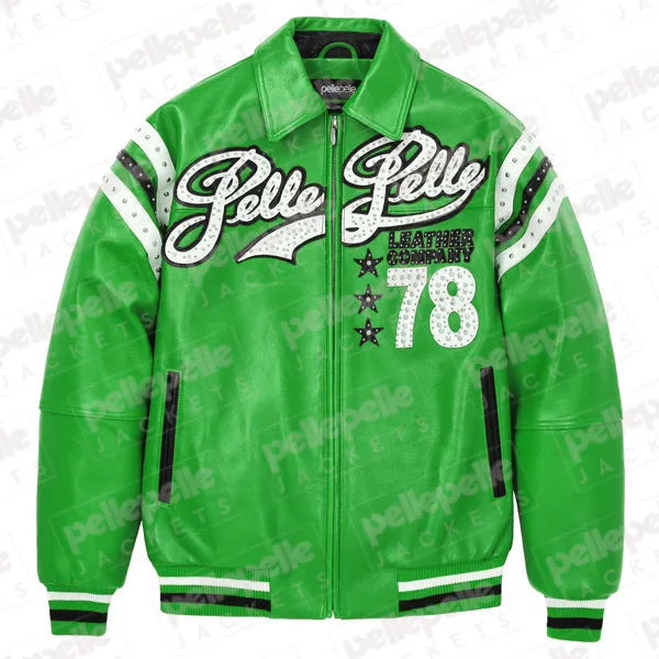 Pelle Pelle Green Encrusted Varsity Plush Jacket image 0