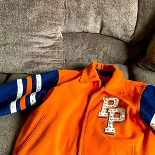 Men Pelle Pelle Orange Varsity Lettermen Jacket image 0