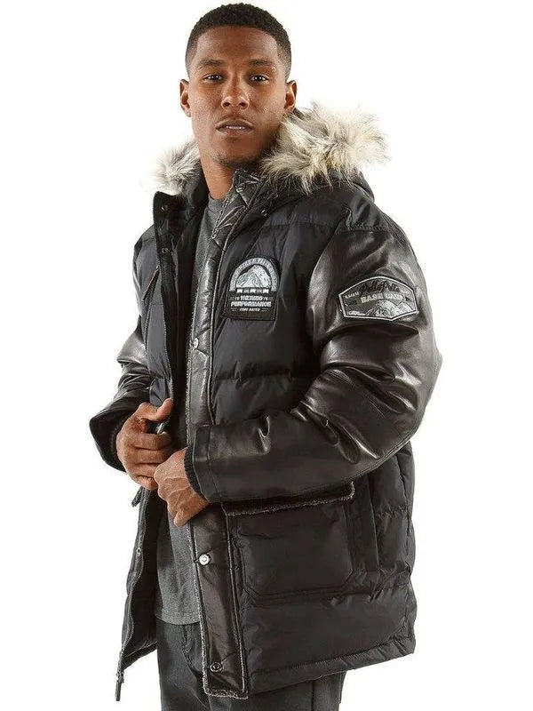 Pelle Pelle Mens Black Puffer Long Fur Hooded Coat image 0