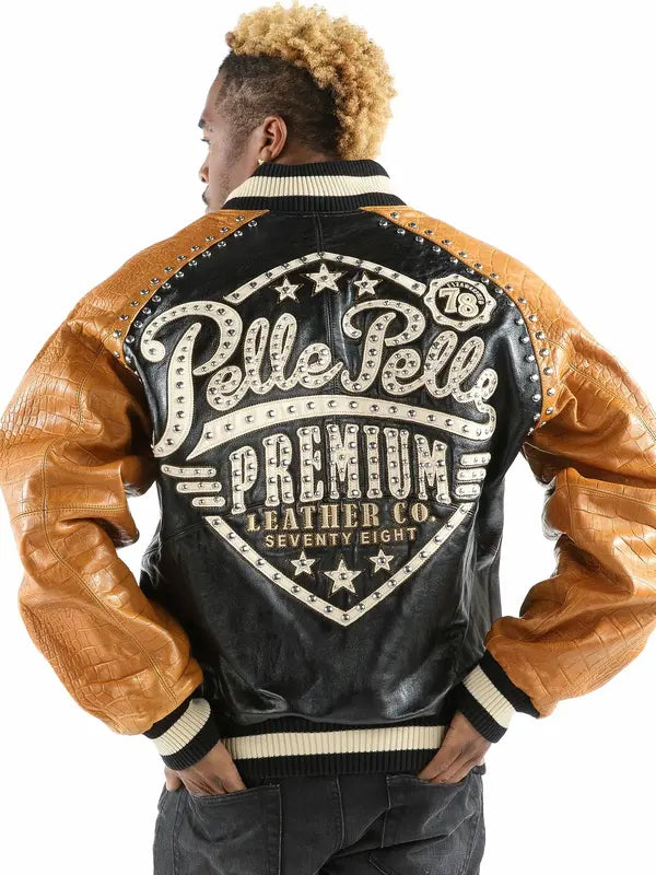 Premium Brown Pelle Pelle Leather Varsity Jacket image 0