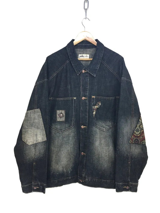 Vintage 90s Pelle Pelle Marc Buchanan Patchwork Denim Jacket image 0