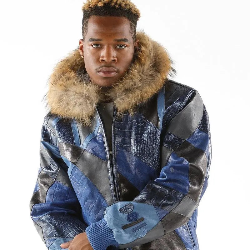 Abstract Pattern Pelle Pelle Leather Blue Jacket image 1