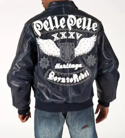Pelle Pelle Born to Rebel Navy Studded Leather Jacket image 0
