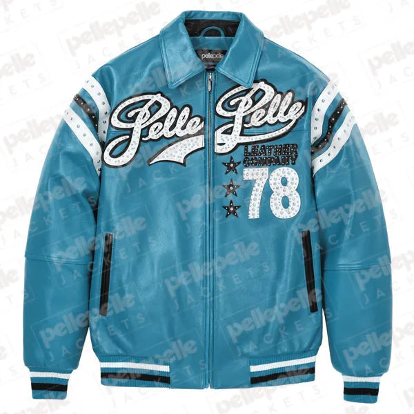 Pelle Pelle Turquoise Encrusted Varsity Plush Jacket image 0