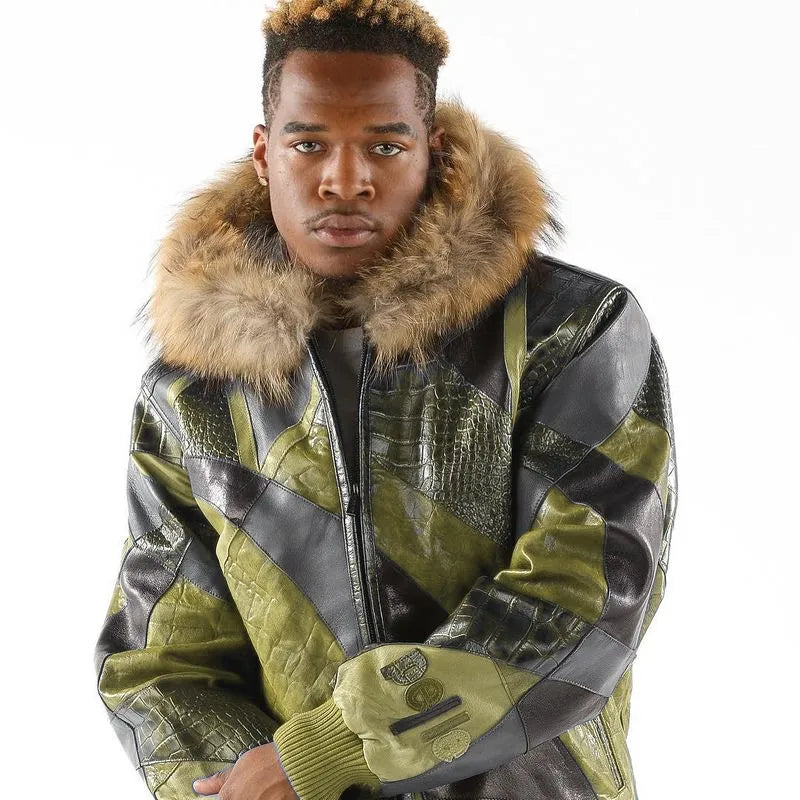 Abstract Pattern Pelle Pelle Leather Olive Jacket image 1