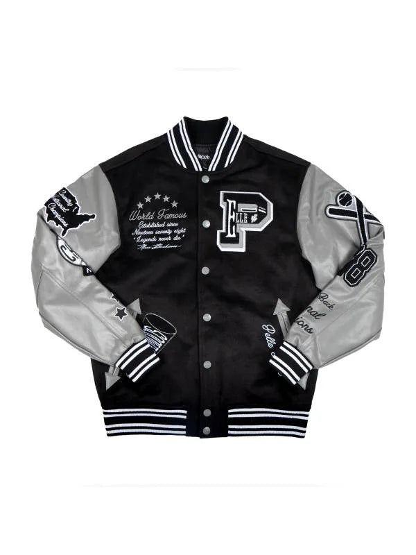 Pelle Pelle World Famous Black & Grey Varsity Jacket image 0