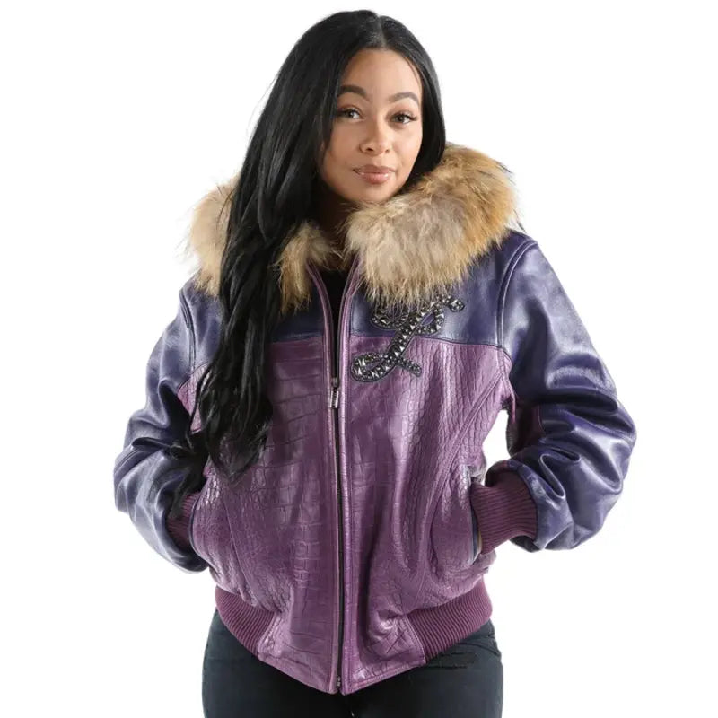 Pelle Pelle Women Violet Morocco Fur Hooded Jacket image 1