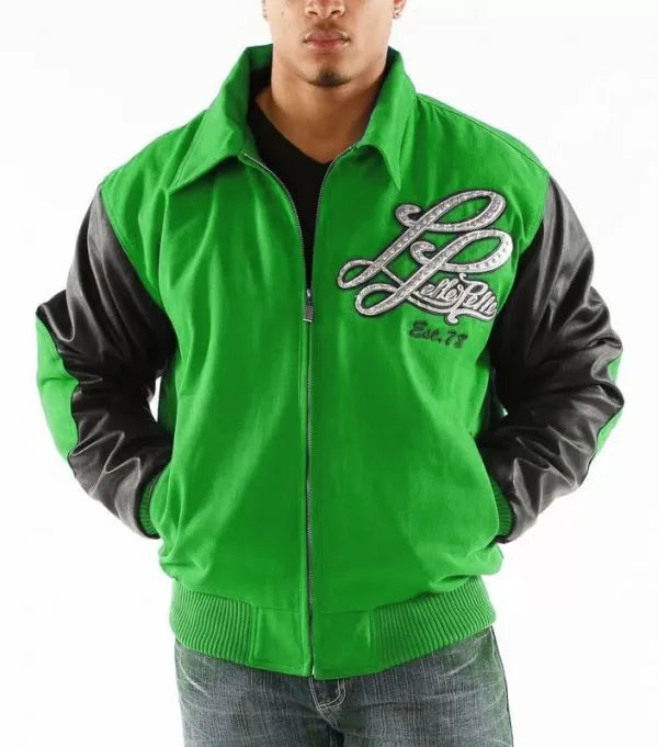Pelle Pelle Mens Green and Black Varsity Jacket image 0