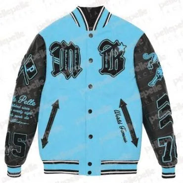 Pelle Pelle New Varsity Turquoise and Black Plush Jacket image 0